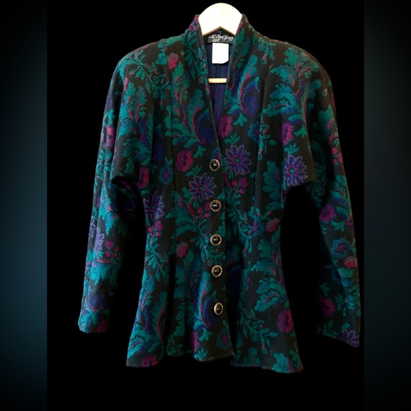Vintage Floral Peplum Blazer Size 3/4 - Picture 3 of 5